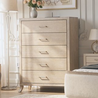 Sunvega Transitional Natural Oak Chest with Dovetail Drawers and Acrylic Handles