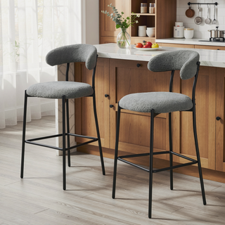 Sunvega 26 inch Counter Height Bar Stool with Soft Teddy Fabric and Black Powder Coating Base