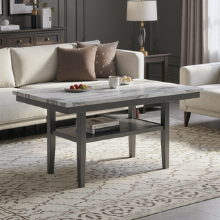 Sunvega Gray Faux Marble Top Dining Table with Storage Shelf and Tapered Legs