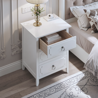 Sunvega Fully Assembled 3-Drawer Nightstand with Polished Nickel Hardware