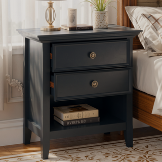 Sunvega Black Solid Wood Nightstand with Two Drawers for Bedroom