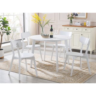 Sunvega Modern Round White Dining Table with Angled Wood Legs
