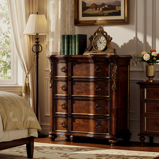 Sunvega Dark Walnut Wood Chest with Five Spacious Drawers for Traditional Style