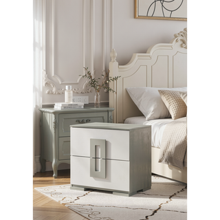 Sunvega Sleek White Modern Nightstand with Two Spacious Drawers for Bedside