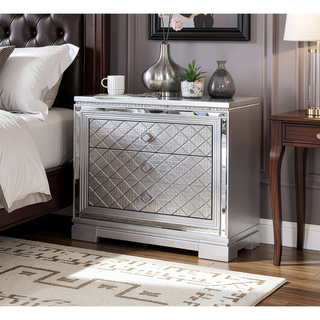 Sunvega Transitional Solid Wood Nightstand with Square Chrome Knobs in Acacia Walnut