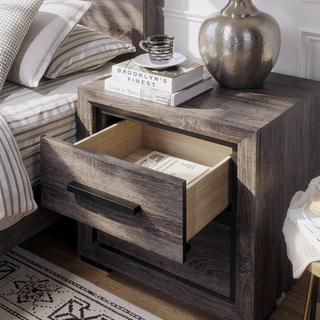 Sunvega Contemporary Two Tone Antique Gray 2 Drawer Nightstand with Brass Pulls