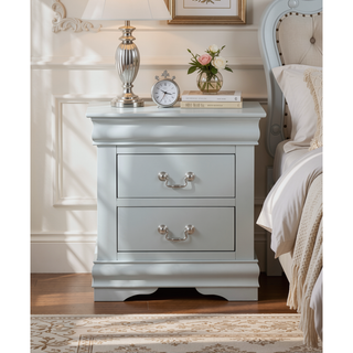Sunvega Platinum Finish Nightstand with Nickel Handle and Smooth Glide Drawer