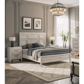 Sunvega Contemporary Geometric Design Two Drawer Nightstand with Off-White Finish