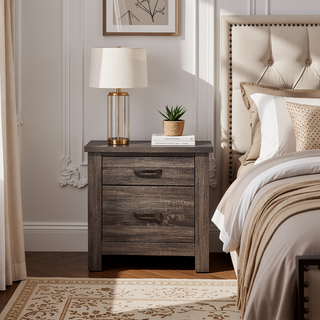 Sunvega Contemporary Weathered Grey Finish Wooden Nightstand with 2 Drawers