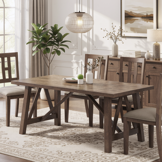 Sunvega Farmhouse Style Dining Table with Rubberwood Frame and Wood-Like Top