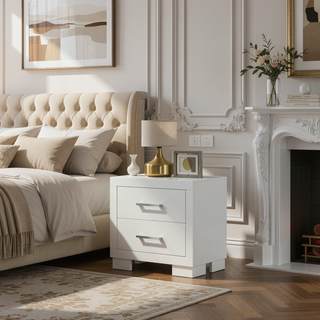 Sunvega Copper White 2-Drawer Nightstand with Sleek Metal Bar Handle Pulls