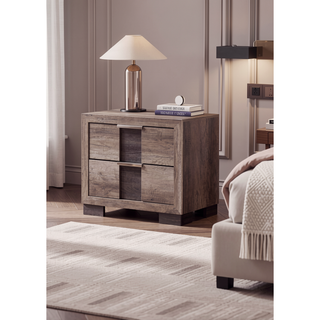 Sunvega Black and White Finish Nightstand with Two Drawers and Metal Knobs