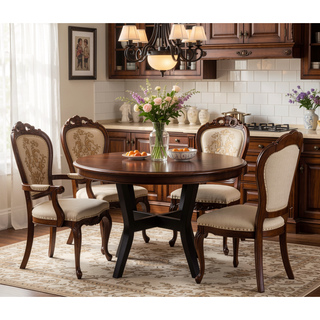Sunvega 5PC Dining Set with Engineering Stone Top and Black Finish for Intimate Gatherings