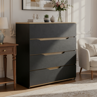 Sunvega White and Light Oak Four-Drawer Dresser with Superior Top