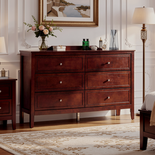 Sunvega Fully Assembled 6 Drawer Dresser with French Dovetail Wood Veneer Finish