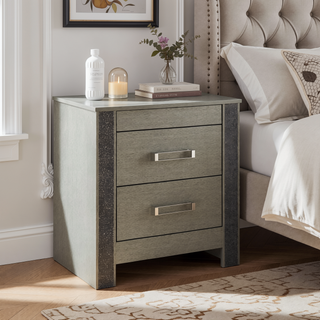 Sunvega Silver Nightstand with Spacious Drawers and Hidden Jewelry Compartment
