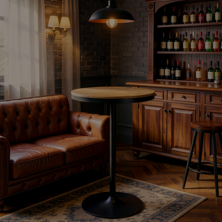 Sunvega Industrial Modern Bar Table with Distressed Wood Top and Metal Frame