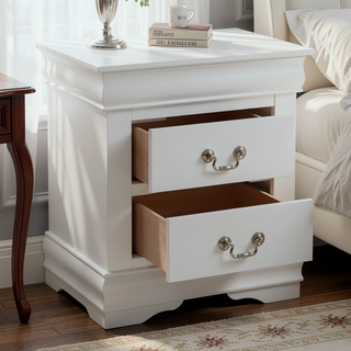 Sunvega Black Nightstand with Two Drawers and Brushed Nickel Handles