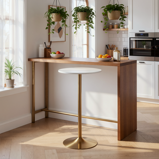 Sunvega Gold Metal and White Wood Pebble Adjustable Dining or Bar Table