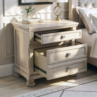 Sunvega Antique Brown Finish Nightstand with Hidden Drawer and Bun Feet