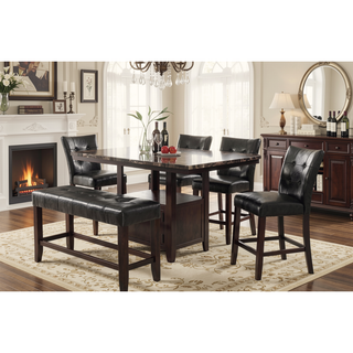 Sunvega Contemporary Brown Faux Marble Rectangular Dining Table with Storage Shelves