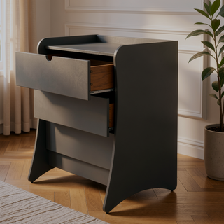 Sunvega Mid-Century Modern White Nightstand with 3 Spacious Drawers for Bedroom