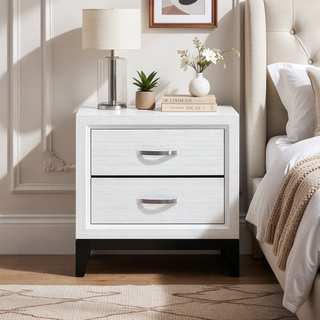 Sunvega Modern Contemporary White Finish Wooden Nightstand with 2 Dovetail Drawers
