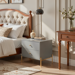 Sunvega Modern Nightstand in Off White with Two Full Extension Drawers