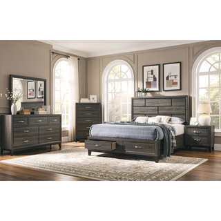 Sunvega Weathered Grey 5-Drawer Chest with Generous Storage and Rustic Charm