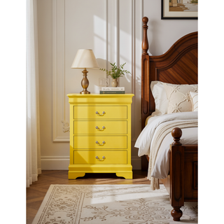 Sunvega Traditional Style Yellow Chest with Four Dovetailed Drawers and Metal Guides