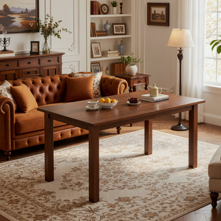 Sunvega Handcrafted Walnut Veneer Dining Table with Lacquer Finish for 6