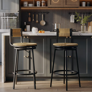 Sunvega Handwoven Paper Rope Swivel Bar Stools with Back Set of 2 for Kitchen Island