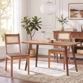 Sunvega Modern Faux Leather and Woven Rattan Dining Chairs Set of 2