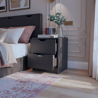 Sunvega White 2-Drawer Nightstand with Large Storage for Bedroom Organization