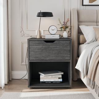 Sunvega Light Gray Altheimer Nightstand with Drawer and Open Shelf for Bedroom