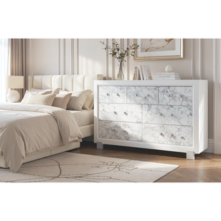 Sunvega Marble Style Dresser with Spacious Drawers and Knob Hardware