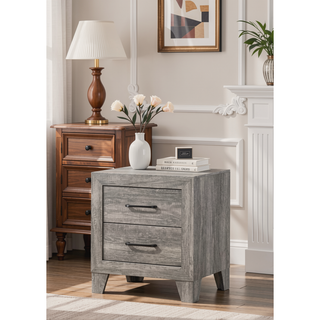 Sunvega Contemporary Gray Wood Grain Nightstand with Two Drawers Rustic Charm