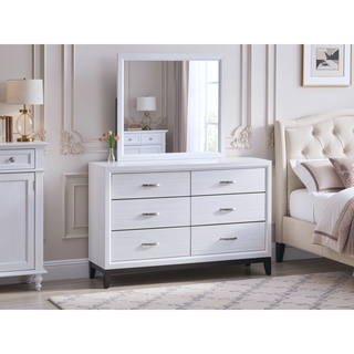 Sunvega White Laminate Nightstand with Wood Grain Detailing and Two Spacious Drawers