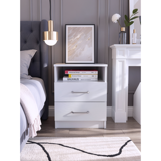 Sunvega White Nightstand with Two Drawers and Open Shelf for Bedroom Storage