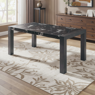Sunvega Faux Marble Top Dining Table with Large Block Legs Sits 6
