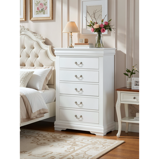 Sunvega White Louis Philip Style Chest with Five Drawers and Soft Close Glide
