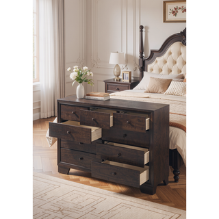 Sunvega Madison Espresso Finish Nightstand with 2 Large Storage Drawers and Wood Frame