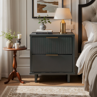 Sunvega Modern Glam Nightstand with Gold Steel Handles and Solid Wood Drawers