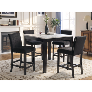 Sunvega 5-Piece Counter Height Dining Set with Faux Marble Table and Upholstered Chairs