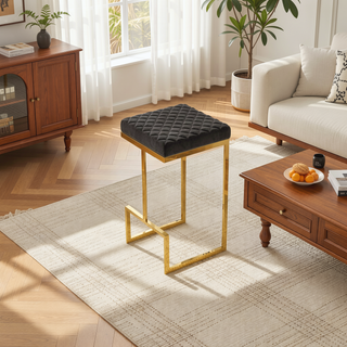 Sunvega Mid Century Modern Upholstered Stool with Metal Legs and Footrest