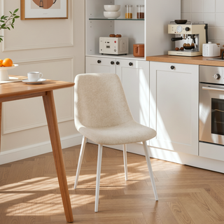 Sunvega Modern Linen Padded Dining Chairs with Sturdy White Metal Legs