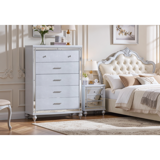 Sunvega Sterling Mirror Framed 5-Drawer Chest with Spacious Drawers and Metallic Finish
