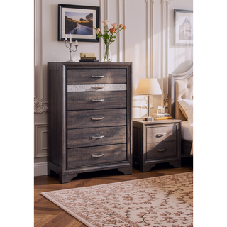 Sunvega Modern Style Sparkle Grey Chest with 6 Spacious Drawers