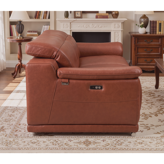 Sunvega Top Grain Italian Leather Power Reclining Sofa with USB Charger