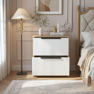 Sunvega 18 Inch High Modern Nightstand with Two Drawers and Metal Hardware